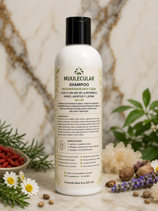MUULECULAR® Shampoo Regenerador Anti Caída
Contenido Neto: 8 oz (237 mL)